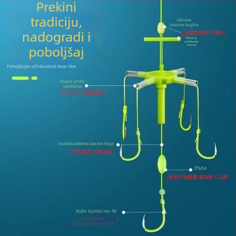 Iseni set udica s 4 udicama, svjetleće za fat-head fish, Crucian Carp i Bighead Carp, kocka mamac i flip udica