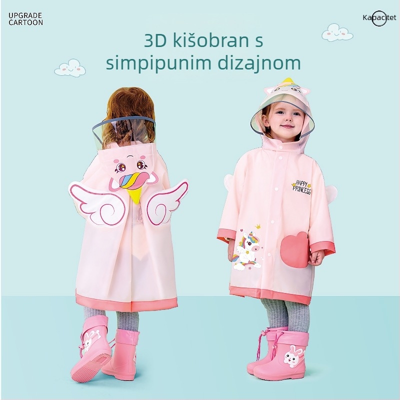 Dječji kišni kaput, 3D crtani dizajn, EVA materijal, potpuno prekrivanje tijela, za jedno dijete