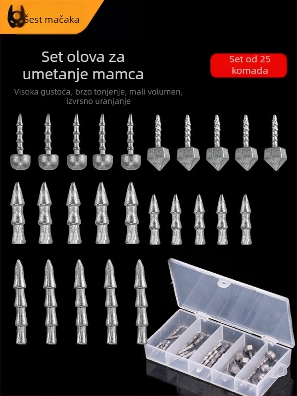 Pirate Shark Set ribolovnih pribora – 25 elektroplatiranih olovnih mekih crva