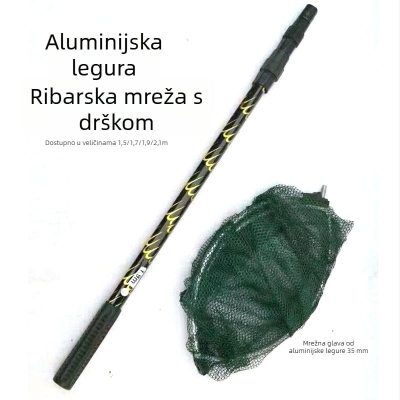Sklopiva mreža za ribolov od aluminijske legure, trodijelni teleskop i glava mreže