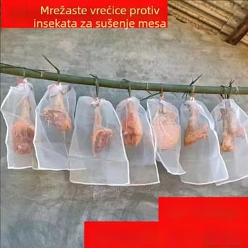 Najlon mrežasta torba s vrpcom za sušenje šunke, slanine, patke, kobasica i ribe; prozračna, otporna na muhe i insekte