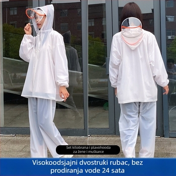 Dijeljeni set kišnog kaputa i hlača za motocikliste – PVC tkanina, uobičajena debljina, otisak logotipa, mogućnost prilagodbe