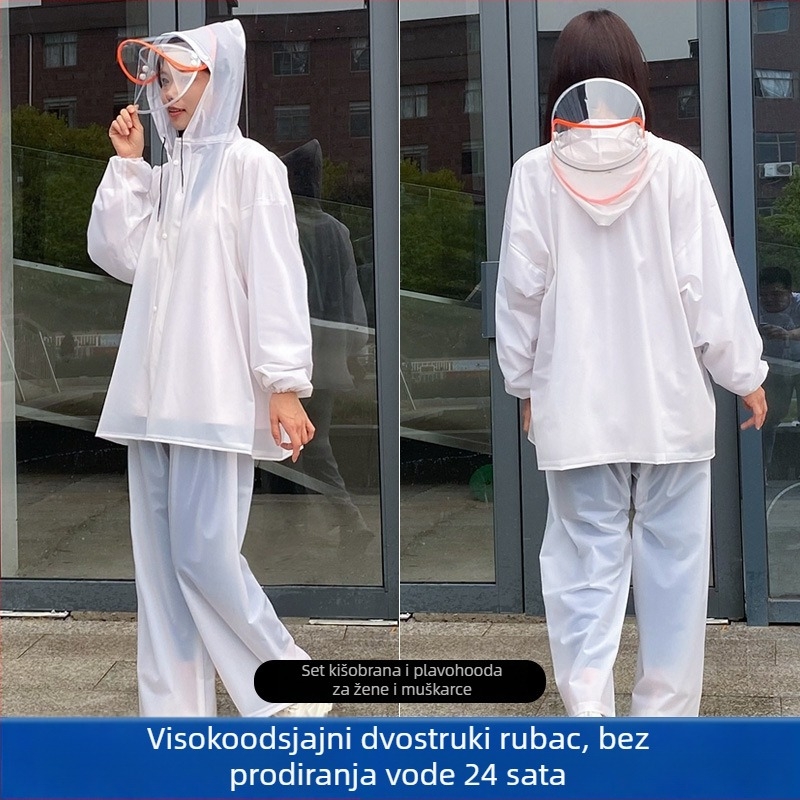 Dijeljeni set kišnog kaputa i hlača za motocikliste – PVC tkanina, uobičajena debljina, otisak logotipa, mogućnost prilagodbe