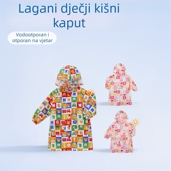 Dječji kišni pončo s karikaturalnim dizajnom medvjeda i zeca, lagano, poliester tafta, PU premaz