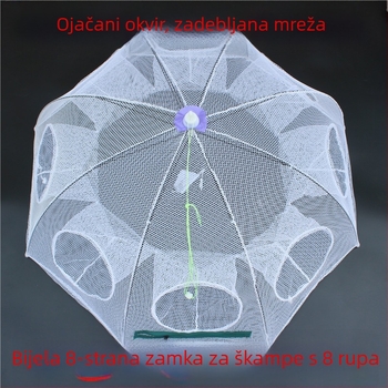 Bijeli komplet za škampi s košem i mrežom za ribolov, sklopiva mreža, ručna mreža, vrećica za ribu, kavez za ribu, oprema za ribolov