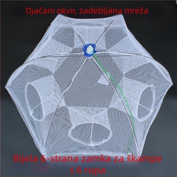 Bijeli komplet za škampi s košem i mrežom za ribolov, sklopiva mreža, ručna mreža, vrećica za ribu, kavez za ribu, oprema za ribolov