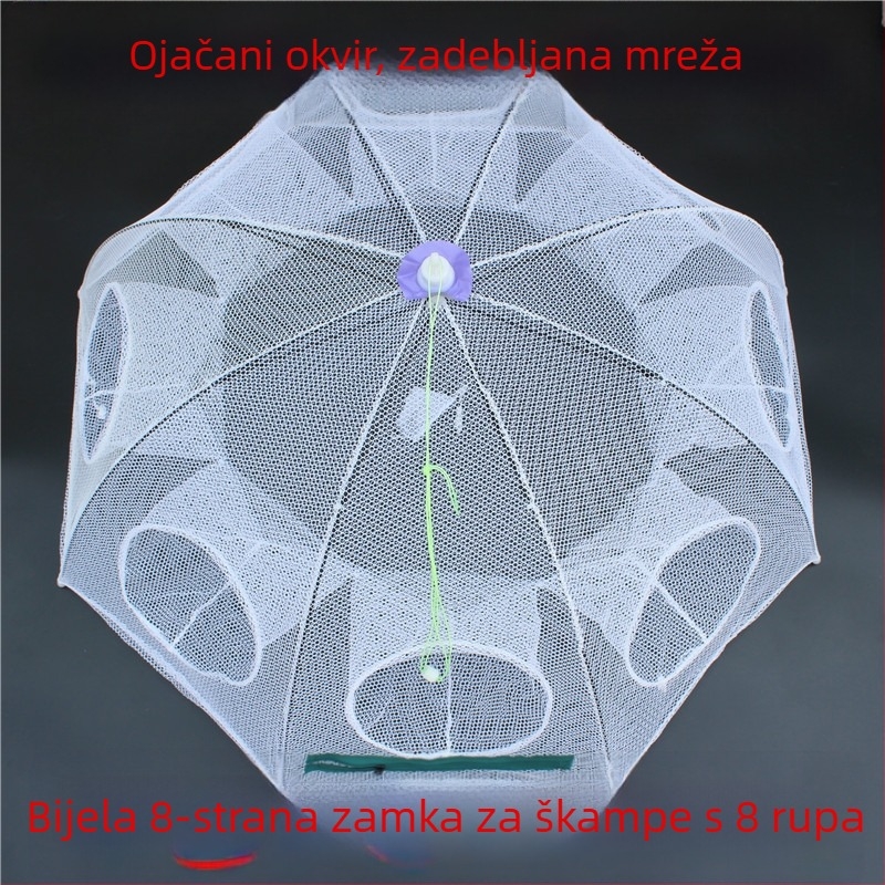 Bijeli komplet za škampi s košem i mrežom za ribolov, sklopiva mreža, ručna mreža, vrećica za ribu, kavez za ribu, oprema za ribolov