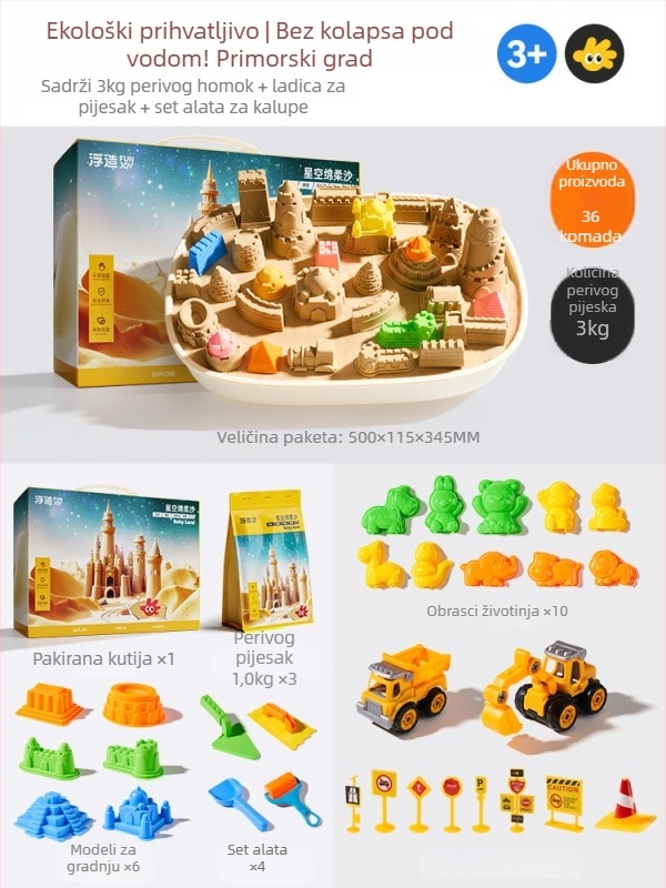 Set svemirskog pijeska za djecu — plastika; igračke za pijesak i vodu; set; 3C certifikat 2018012203109581; pogodno za dob 15–35 godina