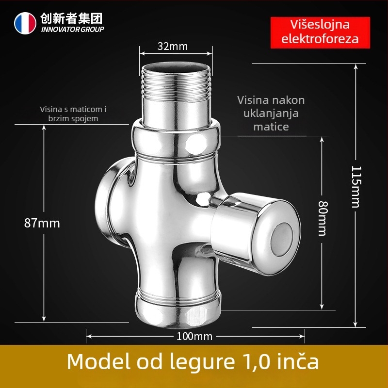 Ventil za ispiranje urinarnog s kašnjenjem, gumb za pritisak, bakar, ušteda vode, moderan minimalistički stil
