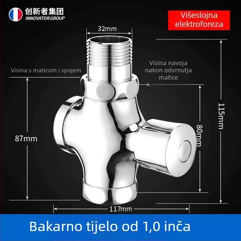 Ventil za ispiranje urinarnog s kašnjenjem, gumb za pritisak, bakar, ušteda vode, moderan minimalistički stil