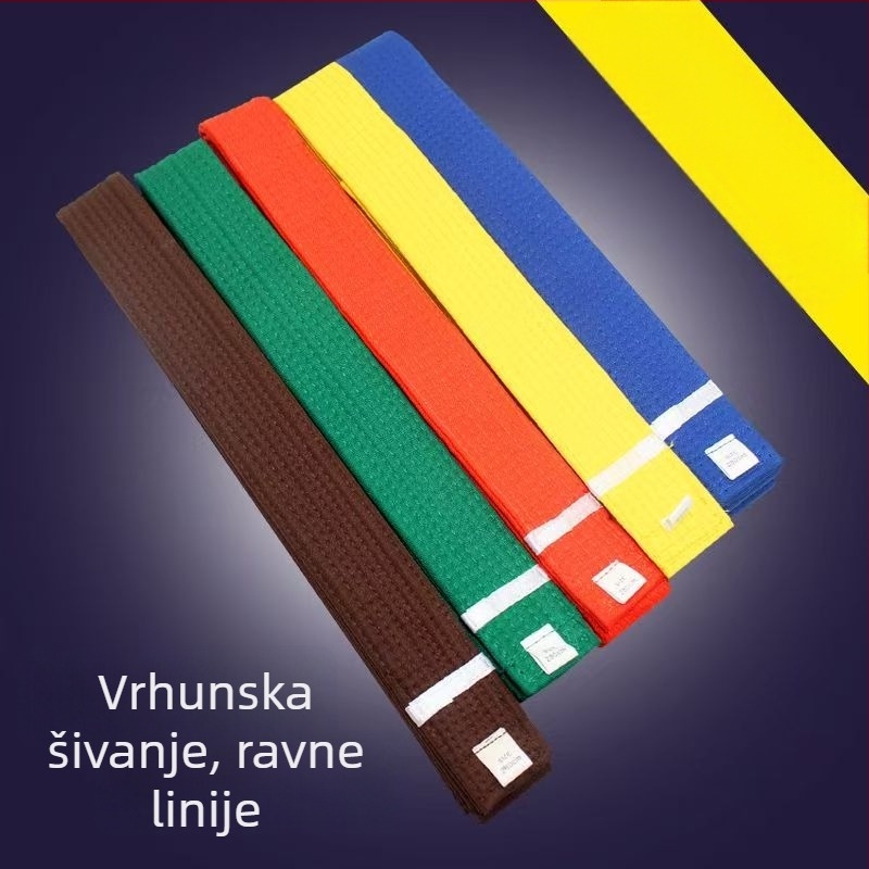 Taekwondo dječji pojas s izvezenim znakovima za ispite – vanjski poliester, podstava od pamukove smjese