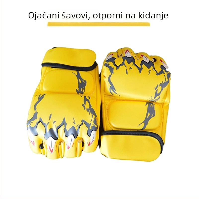 Boxerske rukavice s pola prsta i otisnutim uzorkom — PU materijal, Standing stil, težina 0,02, za borilačke umjetnosti i samoodbranu