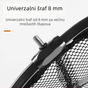 Aluminijska mrežna glava, debela, s dizajnom protiv kuka, produbljena za vađenje velikih riba; Materijal mreže: ljepilo; Nosivost: 10 kg; Dubina: 45 cm