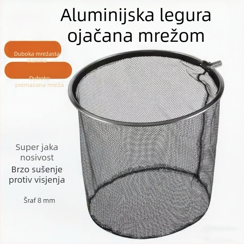 Aluminijska mrežna glava, debela, s dizajnom protiv kuka, produbljena za vađenje velikih riba; Materijal mreže: ljepilo; Nosivost: 10 kg; Dubina: 45 cm