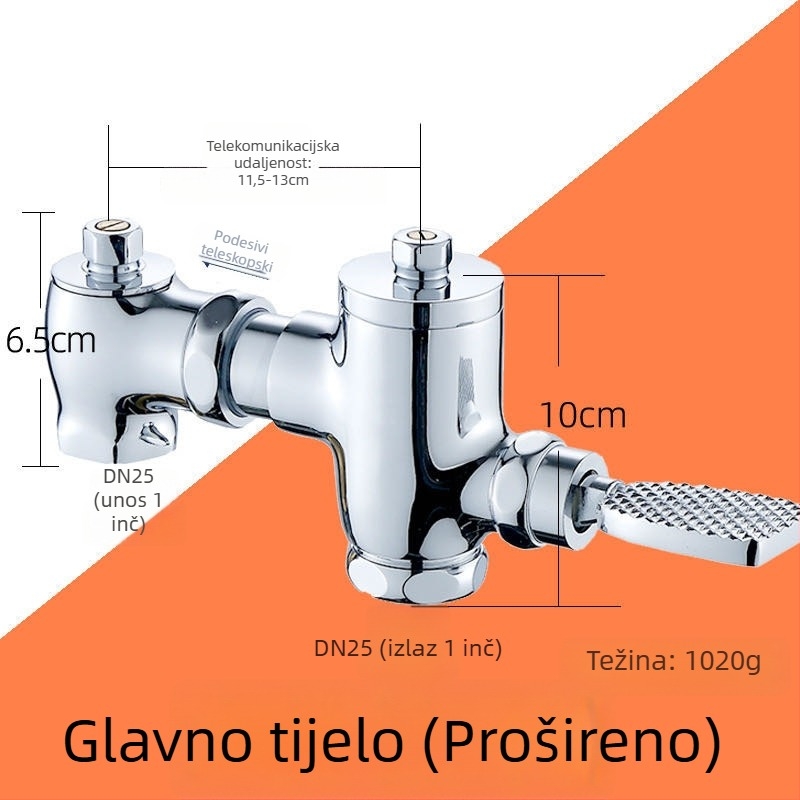 Bakrena horizontalna pedalo-aktivirana slavina za ispiranje za klozet za čučanje, model SY-8050; cijelo bakreno tijelo; tlak 1,2 MPa; vrijeme ispiranja 3–4 s; izlaz 1 inč