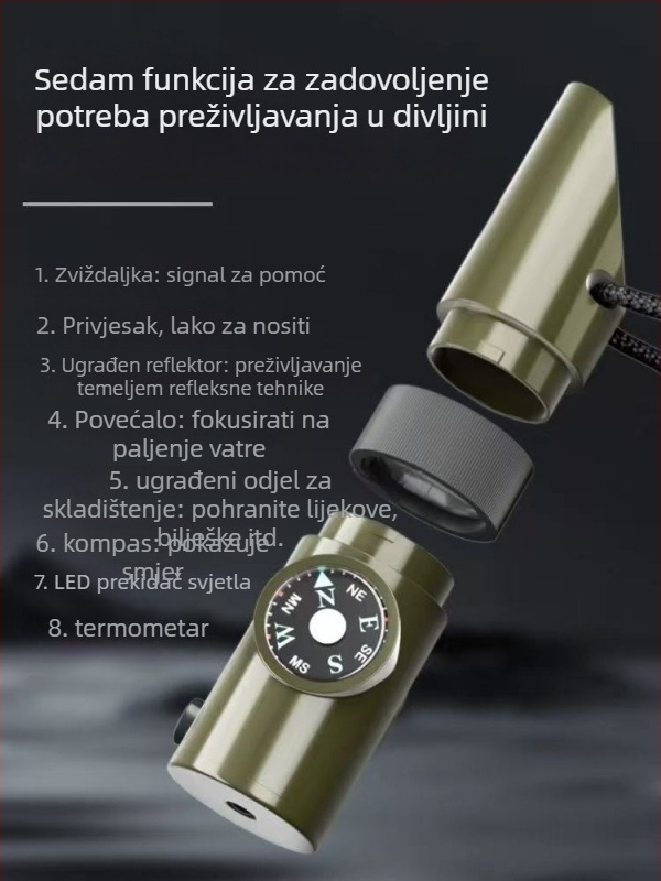 Zviždaljka za preživljavanje 7-u-1 s kompasom za aktivnosti na otvorenom
