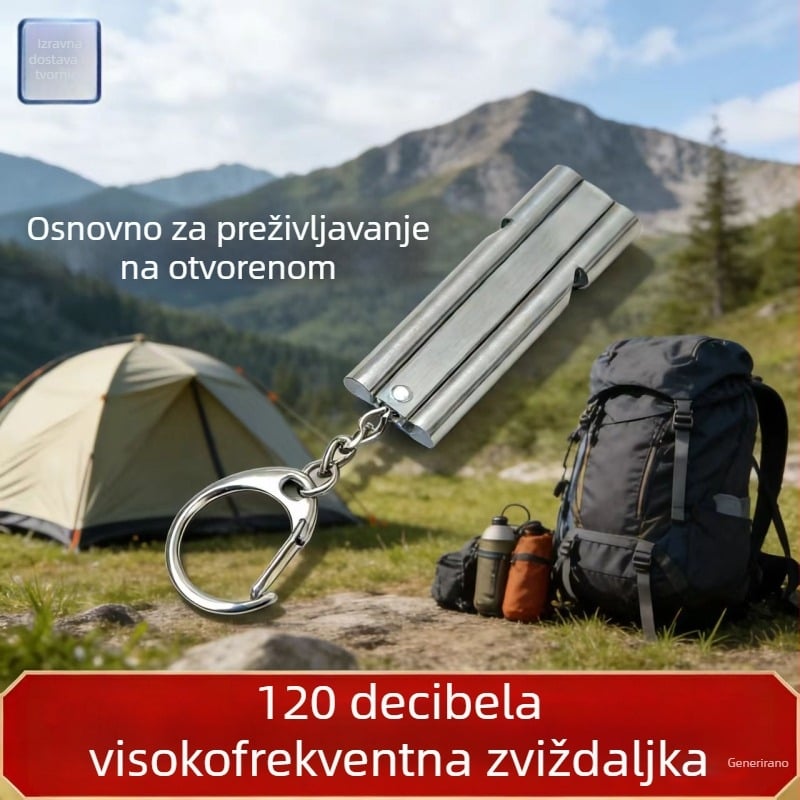 Zviždaljka za preživljavanje za vanjske aktivnosti, nehrđajući čelik, izuzetno glasna, visokotonac, za hitne slučajeve