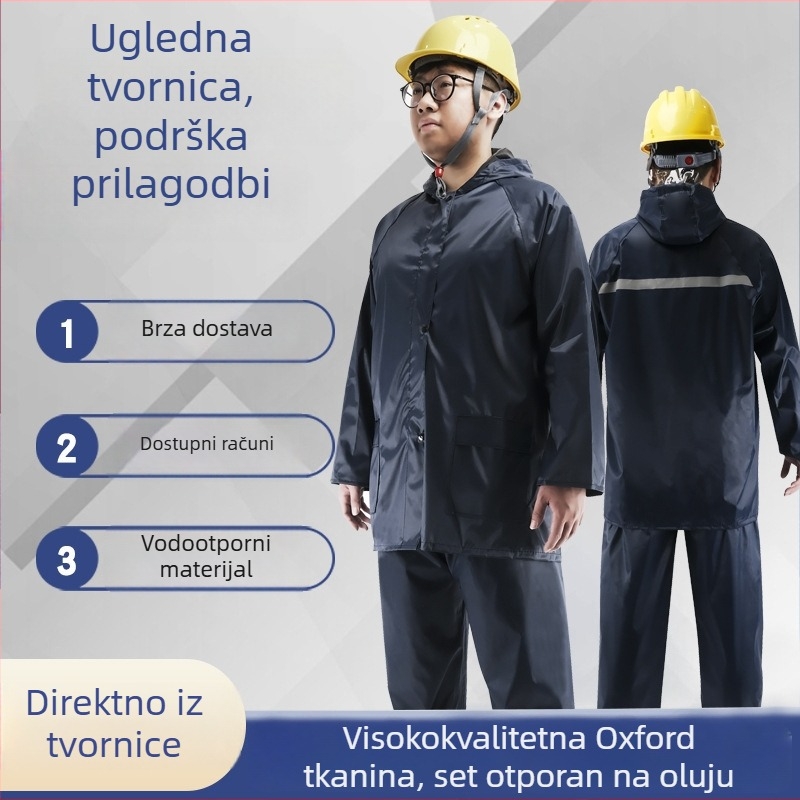 Set za odrasle: podijeljeni kišni kaput i hlače s reflektirajućim trakama, vodootporan oksford poliester, tiskani logo