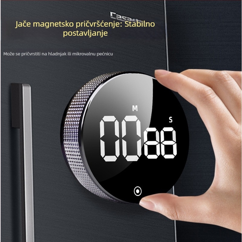 Elektronički štoperica s LED zaslonom, okrugli dizajn, napajanje baterijom, kronograf s magnetskim pričvršćivanjem za kuhinju