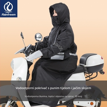Jednodelni kišni mantil za električna vozila, otporan na vjetar i kišu, s punom od pamuka, Oxford tkanina, debljina 0,3 mm, PVC vodootporni sloj, produženi dizajn