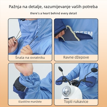 Jednodelni kišni mantil za električna vozila, otporan na vjetar i kišu, s punom od pamuka, Oxford tkanina, debljina 0,3 mm, PVC vodootporni sloj, produženi dizajn