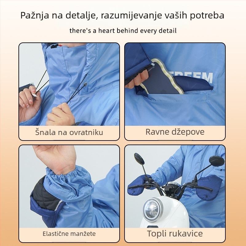 Jednodelni kišni mantil za električna vozila, otporan na vjetar i kišu, s punom od pamuka, Oxford tkanina, debljina 0,3 mm, PVC vodootporni sloj, produženi dizajn