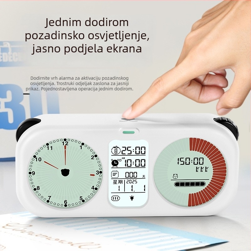 Vizualni timer za učenike s tri zaslona, LCD zaslon, elektronički pogon, baterijsko napajanje, alarm