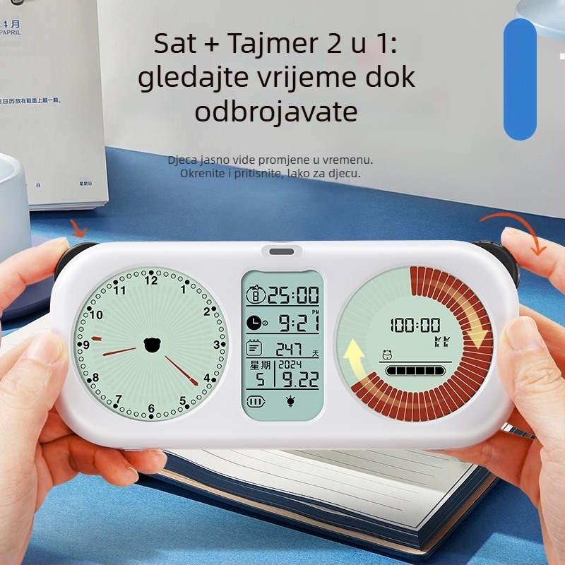 Vizualni timer za učenike s tri zaslona, LCD zaslon, elektronički pogon, baterijsko napajanje, alarm