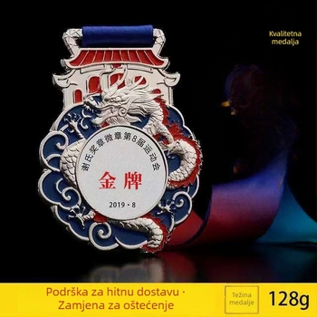 Taekwondo medal Dragon Year, cinkova legura, zlatno premazana pločica, ispis logotipa OK