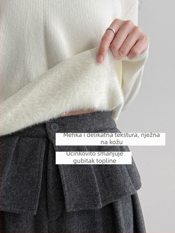 Ženski pleteni top s fleec podstavom, okrugli izrez, zimski osnovni gornji dio, korejski stil, svestran