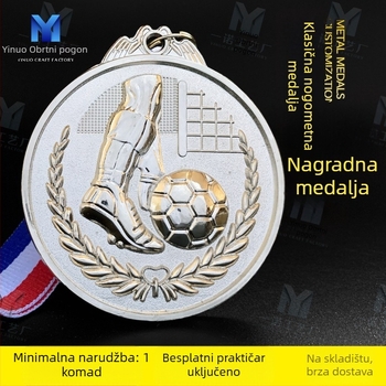 Nogometna medalja od cinkovog legura s prilagođenim dizajnom, otisnuti logotip, neto težina 60 g, zlatno premazana kartica