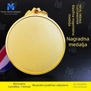 Nogometna medalja od cinkovog legura s prilagođenim dizajnom, otisnuti logotip, neto težina 60 g, zlatno premazana kartica