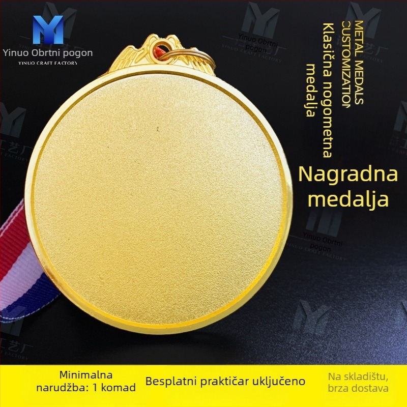 Nogometna medalja od cinkovog legura s prilagođenim dizajnom, otisnuti logotip, neto težina 60 g, zlatno premazana kartica