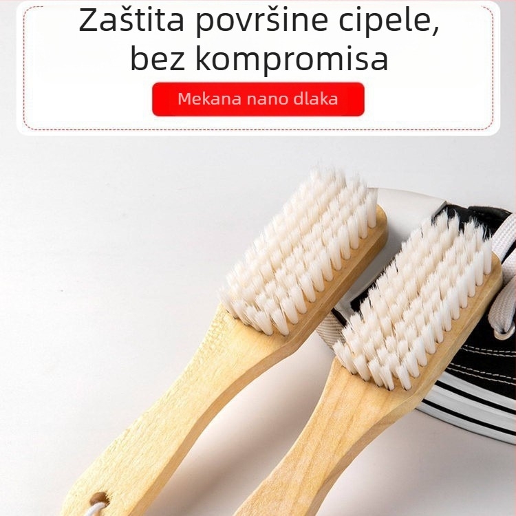 Četka za cipele s dugom drškom od drveta i mekanim dlačicama — vodootporna, uklanja mrlje, za kućnu upotrebu