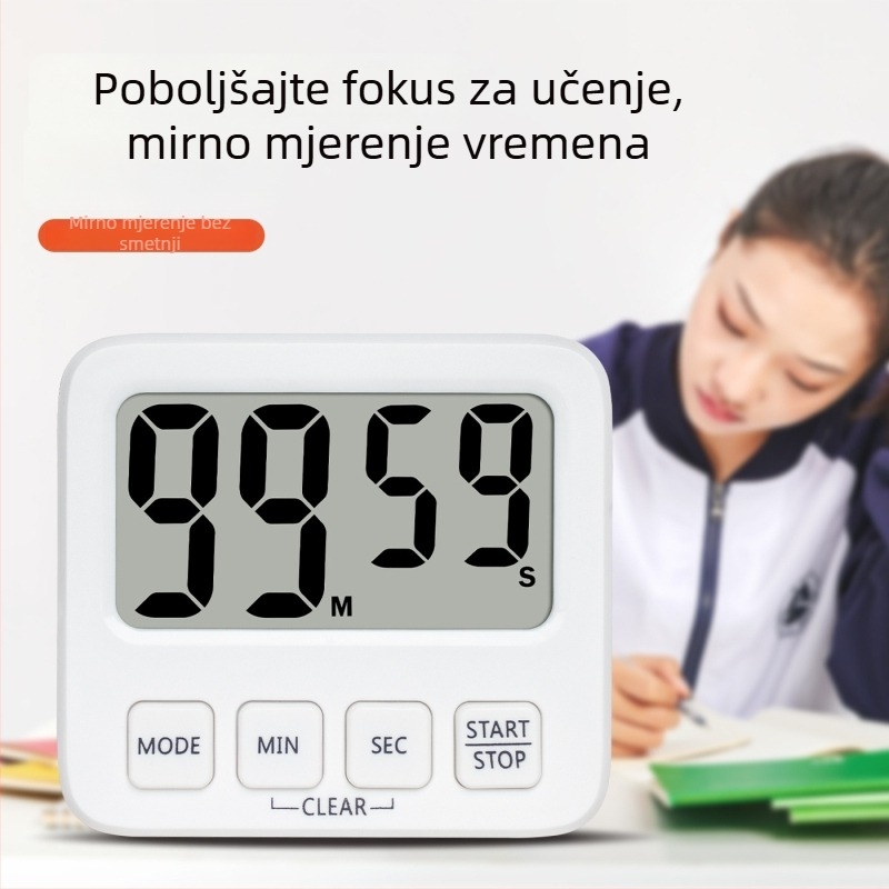 Vizualni tajmer za djecu s LED prikazom, kvadratno plastično kućište, napajanje baterijom, višenamjenski elektronički timer