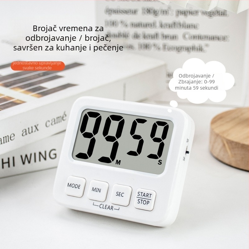 Vizualni tajmer za djecu s LED prikazom, kvadratno plastično kućište, napajanje baterijom, višenamjenski elektronički timer