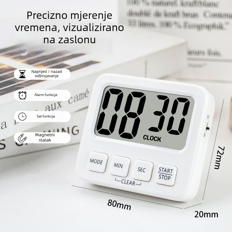 Vizualni tajmer za djecu s LED prikazom, kvadratno plastično kućište, napajanje baterijom, višenamjenski elektronički timer