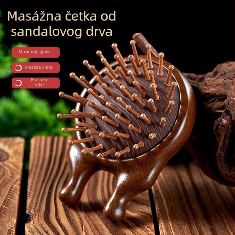 Drveni masažni češalj od sandalovine s zračnim jastučićem i masažnom glavom za njegu meridijana, za dugu kosu