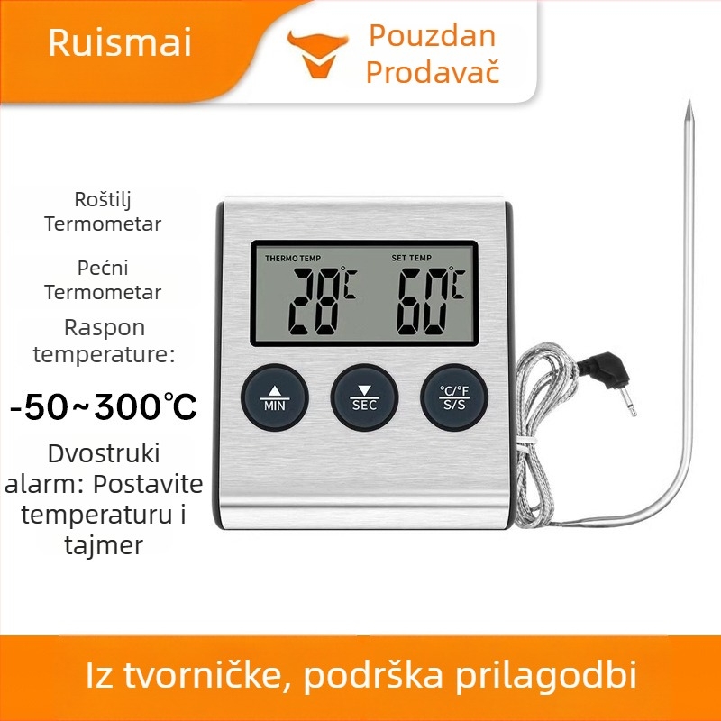 Ruisimai Kuhinjski digitalni pametni termometar za hranu s elektroničkim tajmerom, sonda za pećnicu, termometar za meso i BBQ