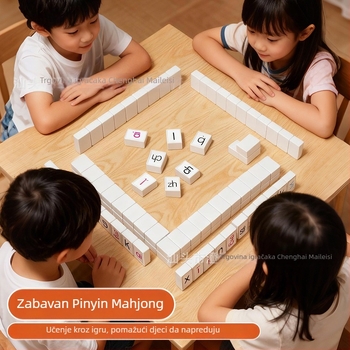 Dječja stolna kartična igra: abeceda, fonetika i Pinyin Mahjong za čitanje, logiku i interakciju roditelj-djeteta (plastika; unutarnja uporaba; pakiranje: vrećica; dob: 4–60)