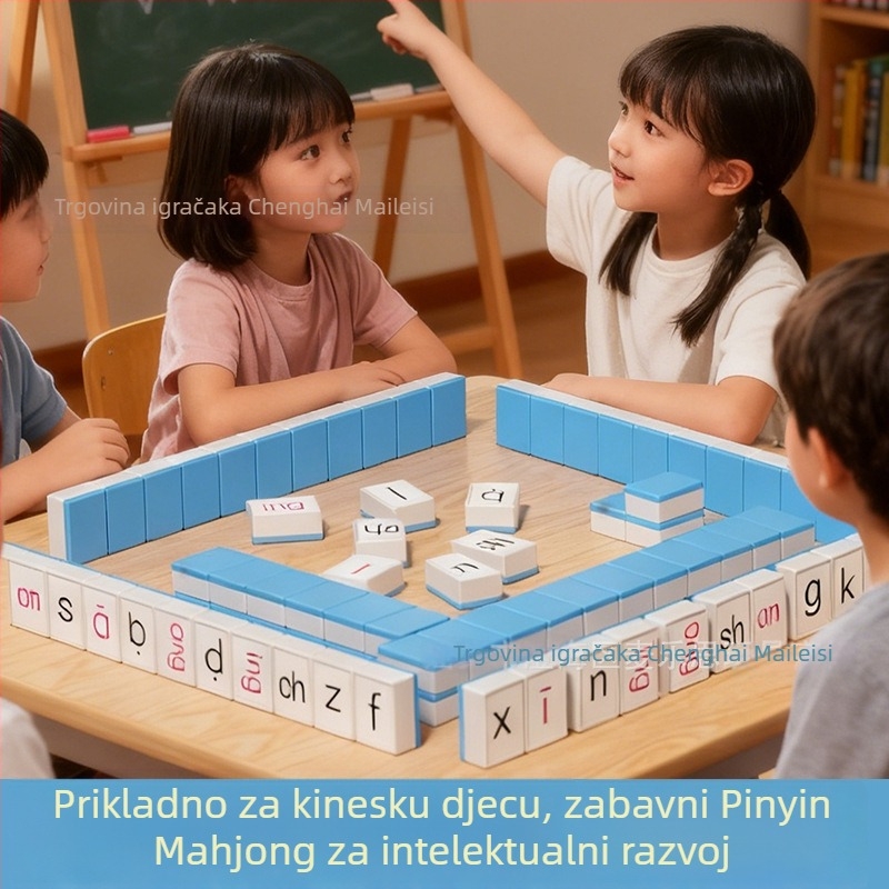 Dječja stolna kartična igra: abeceda, fonetika i Pinyin Mahjong za čitanje, logiku i interakciju roditelj-djeteta (plastika; unutarnja uporaba; pakiranje: vrećica; dob: 4–60)
