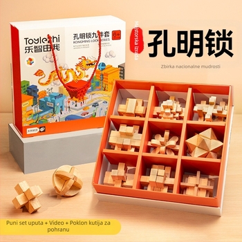 Kongming Lock (Luban Lock) Potpuni set – drveni slagalica-puzzle za djecu 7–14 godina, edukativna igračka