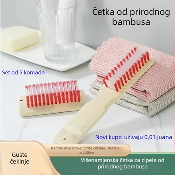 Pet komada višenamjenskih četkica za čišćenje: četka za cipele od prirodnog bambusa i četka za pranje s dugačkim držalom i tvrdim čekinjama