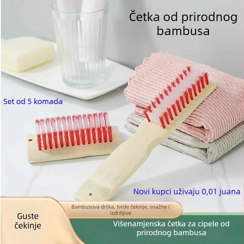 Pet komada višenamjenskih četkica za čišćenje: četka za cipele od prirodnog bambusa i četka za pranje s dugačkim držalom i tvrdim čekinjama