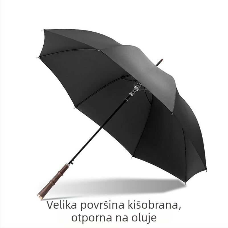 Automatski kišobran s dugom drškom, aluminijska rebra i šipka, 170T platna, otporan na vjetar, ojačan