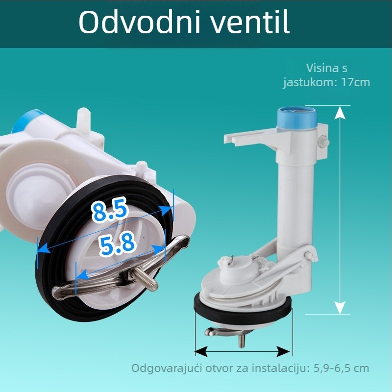 Set ventila za spremnik WC-a starinskog stila: integrirani plovak ventil s jednim gumbom, odvodni ventil te ulazni i izlazni ventili