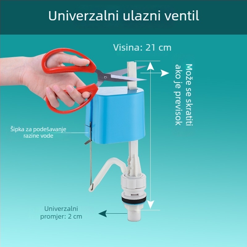 Set ventila za spremnik WC-a starinskog stila: integrirani plovak ventil s jednim gumbom, odvodni ventil te ulazni i izlazni ventili