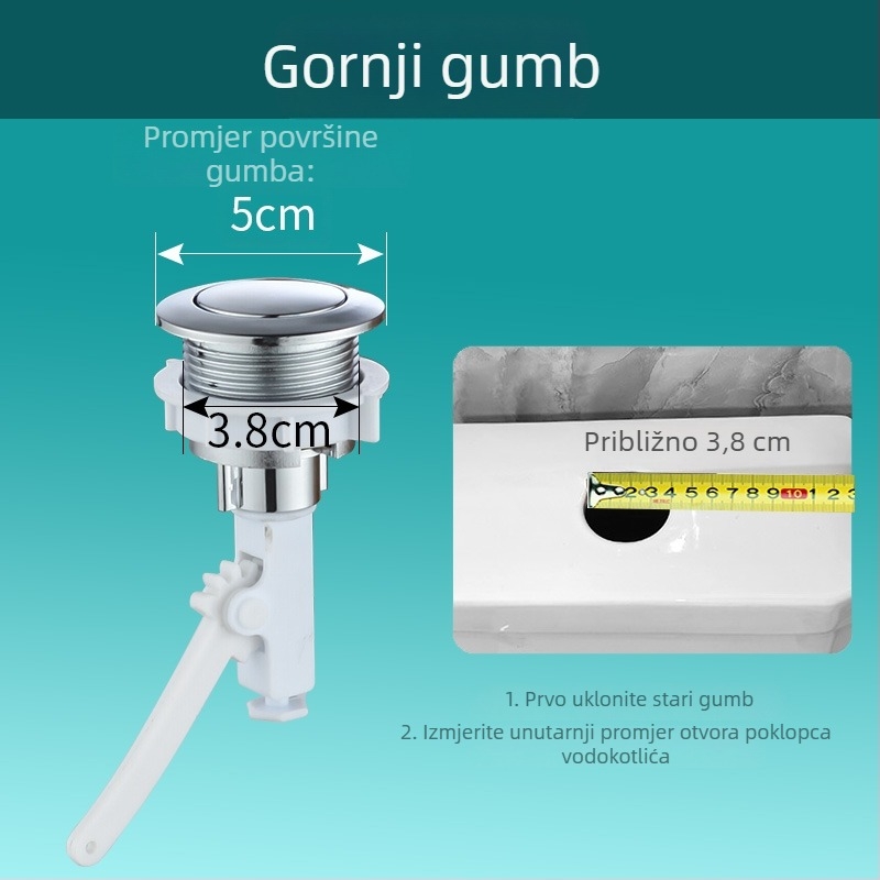 Set ventila za spremnik WC-a starinskog stila: integrirani plovak ventil s jednim gumbom, odvodni ventil te ulazni i izlazni ventili