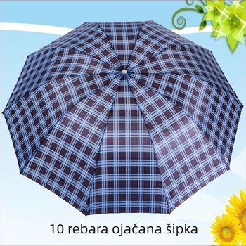 Trostruki sklopivi kišobran s 10 rebara, obrnuta osovina, veliki mrežasti uzorak, poslovni kišobran za sunce