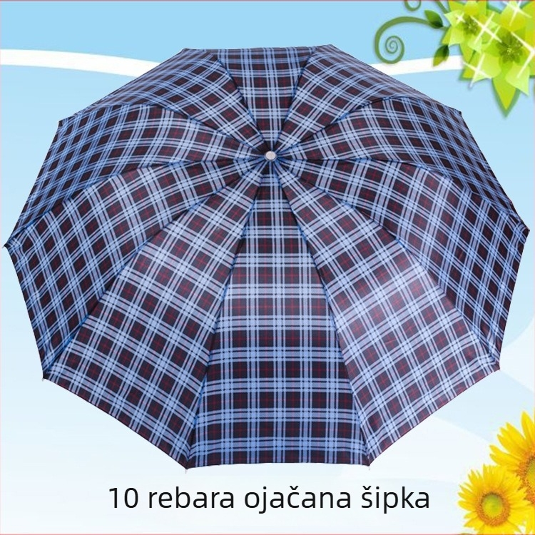 Trostruki sklopivi kišobran s 10 rebara, obrnuta osovina, veliki mrežasti uzorak, poslovni kišobran za sunce